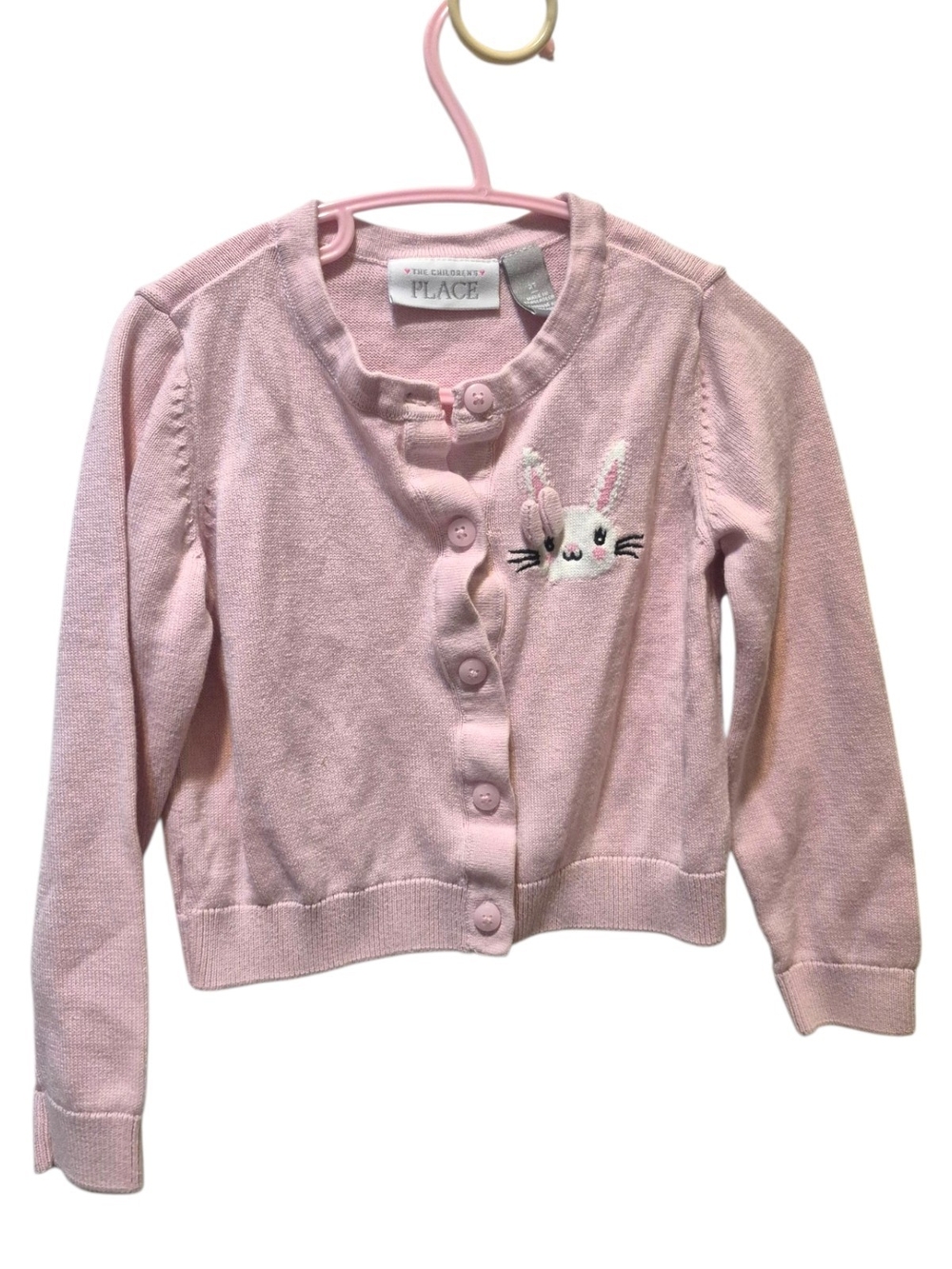 The Children's Place Light Pink Bunny Embroidered Cardigan